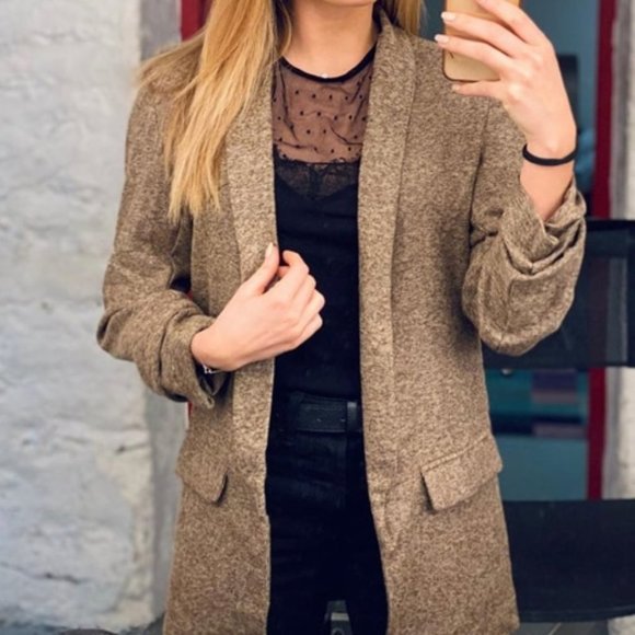 Business Chic Ruched Sleeve Dual Pocket Solid Blaz - Picture 3 of 12